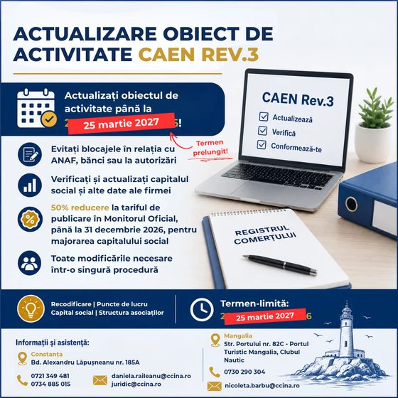 Termen prelungit pentru actualizarea CAEN Rev. 3. Firmele au la dispoziție încă șase luni